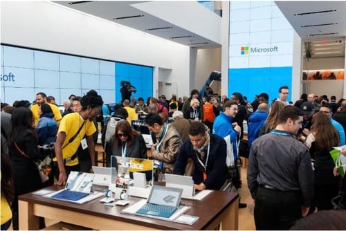 Customers look at merchandise at Microsoft’s first flagship store