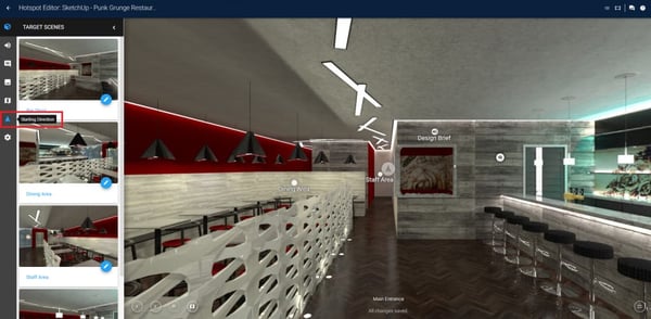 Choosing "Starting Direction" from left menu in Yulio Hotspot editor (screenshot)