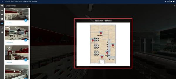 Cone shaped field of view indicators on the floorplan (Yulio Hotspot editor)