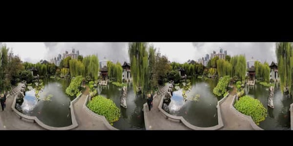 Stereoscopic 360 photography to vr featuring a garden scene