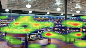 heatmap data appears on a VR scene as green red and yellow areas of interest.