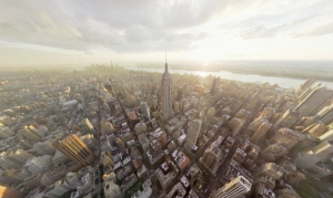 VR experience of a birds eye view of New York City