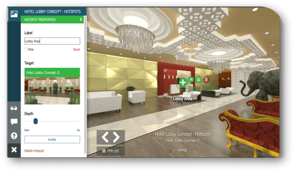 Yulio VR Experience of hotel lobby showing Hotspots vr design tip 2