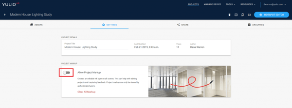 toggle to allow project markup
