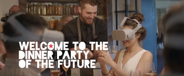 Guests in restaurant wearing VR headset