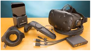 The HTC Vivie is made up of a headset, two hand controllers and 2 positioning