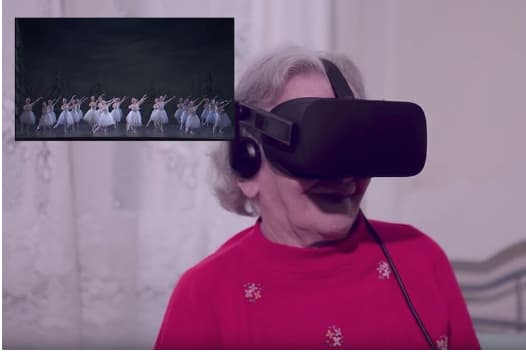 old lady wearing VR headset