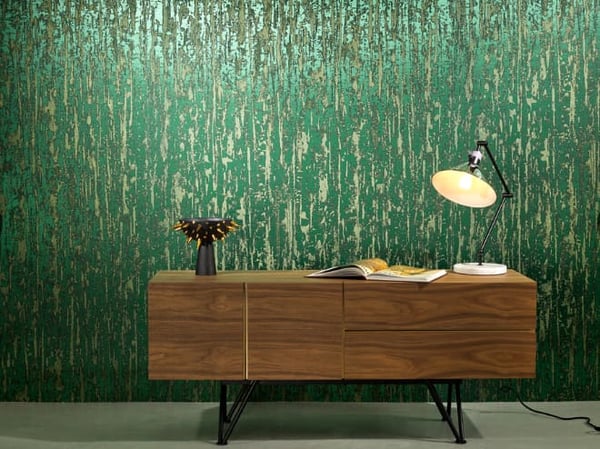 Commercial design incorporates metallics and organic design to create visual stimuli in wall coverings