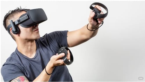 man wearing Oculus headset