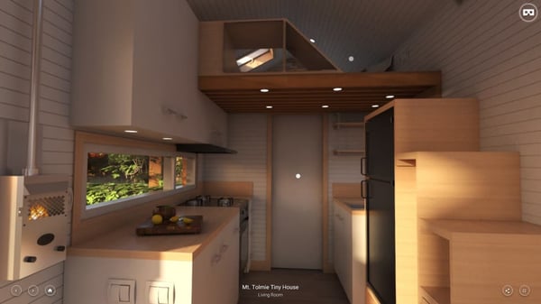 This version of the rendering is complete with lighting, finishes, and decor. VR helps you visualize a completed space and see it as if it were real.